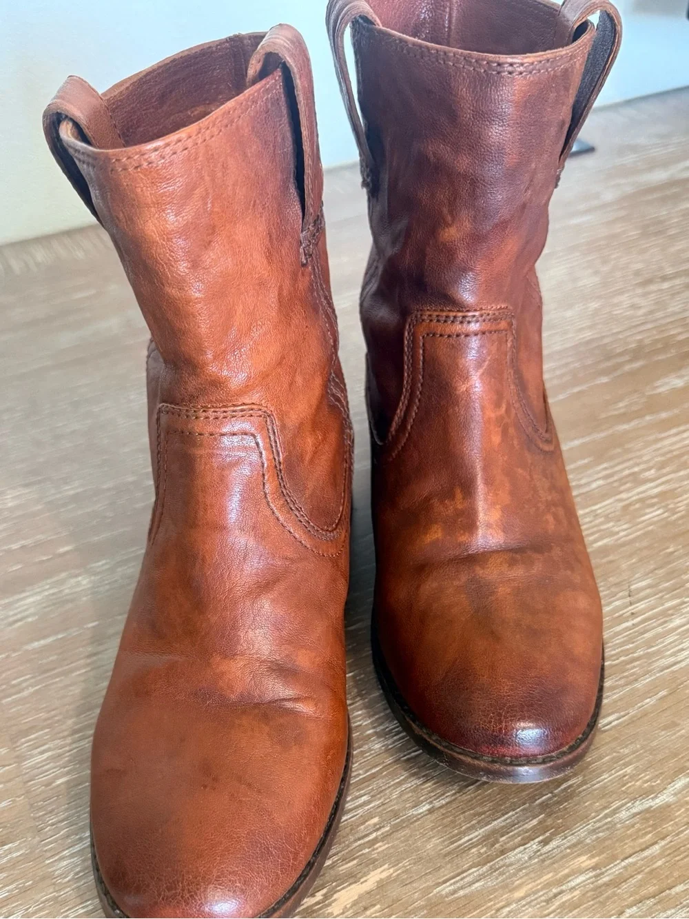 Frye Brown Leather Women's Short Pull-On Ankle Boots